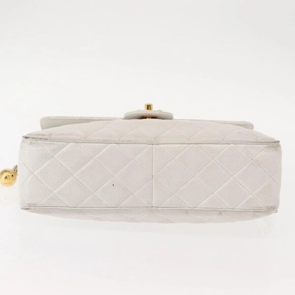 CHANEL Matelasse Chain Shoulder Bag Grained Calf Skin White Gold CC Auth 148356 - Picture 5 of 16